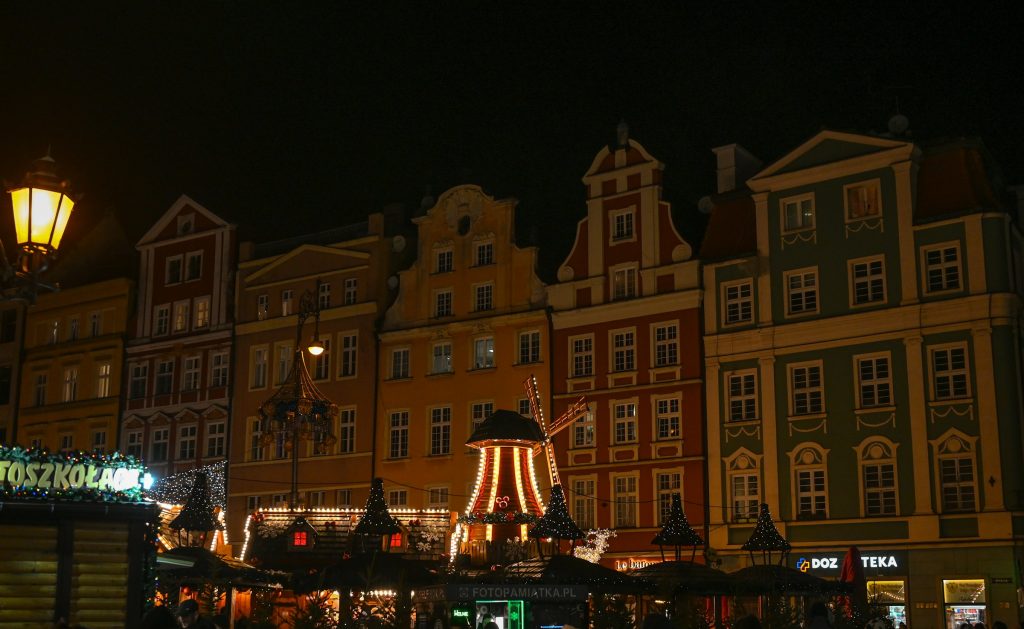 Wroclaw Christmas market at night in Market Square