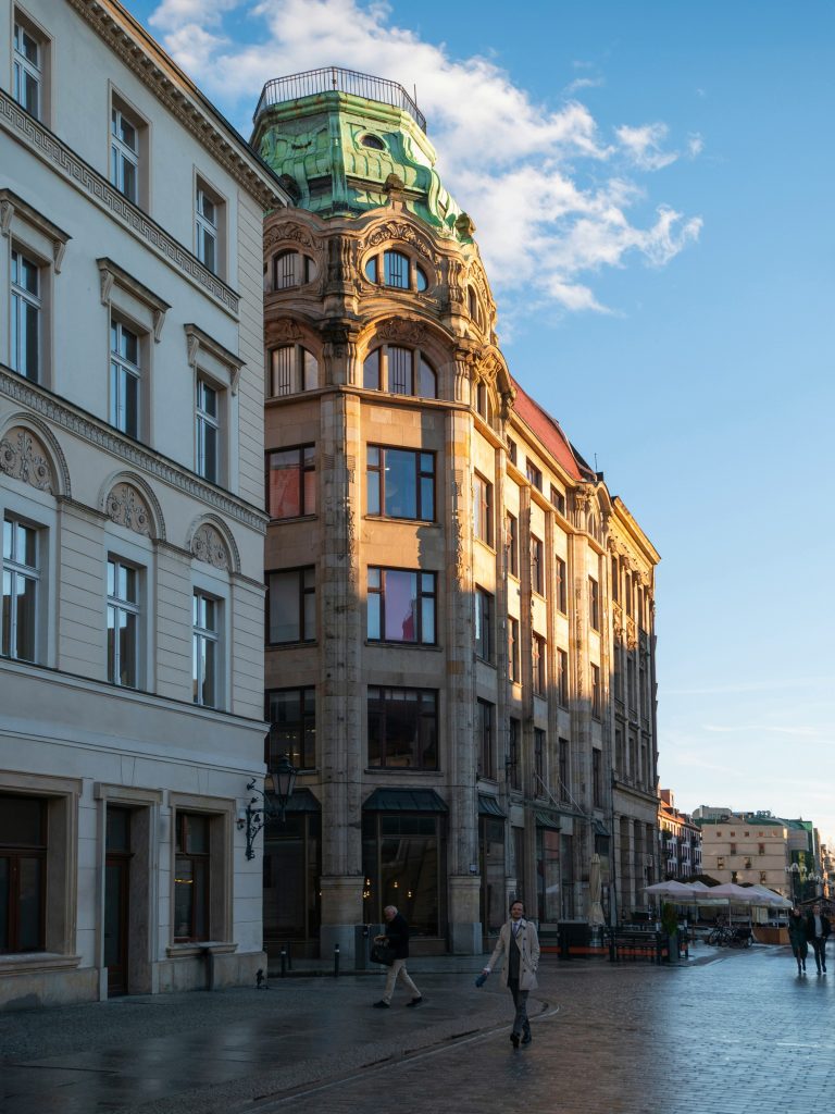 Historic street in Wroclaw in early autumn light
