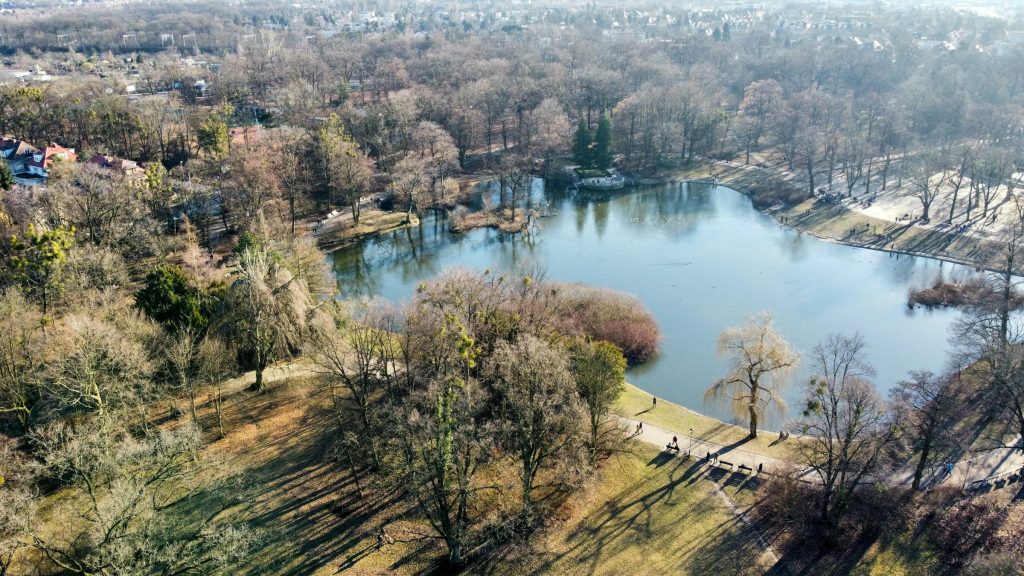 Wroclaw park and lake in early spring