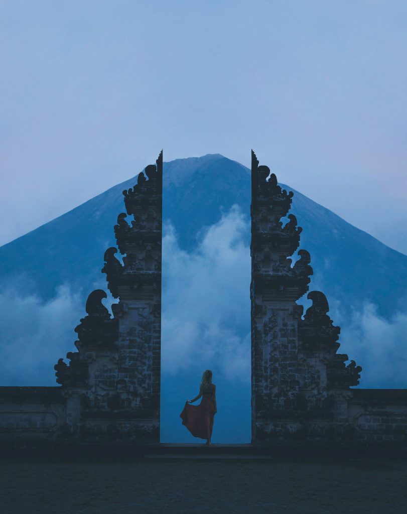 Gates of Heaven at Lempuyang Temple, Bali, with Mount Agung in the background