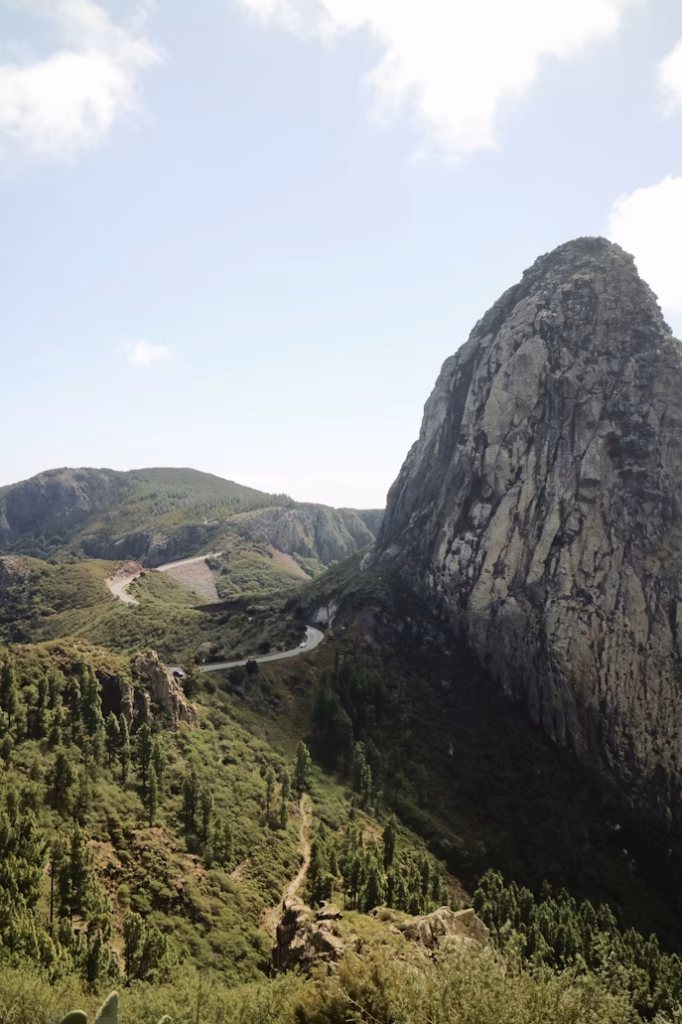 Mountain road winding through steep valley in La Gomera