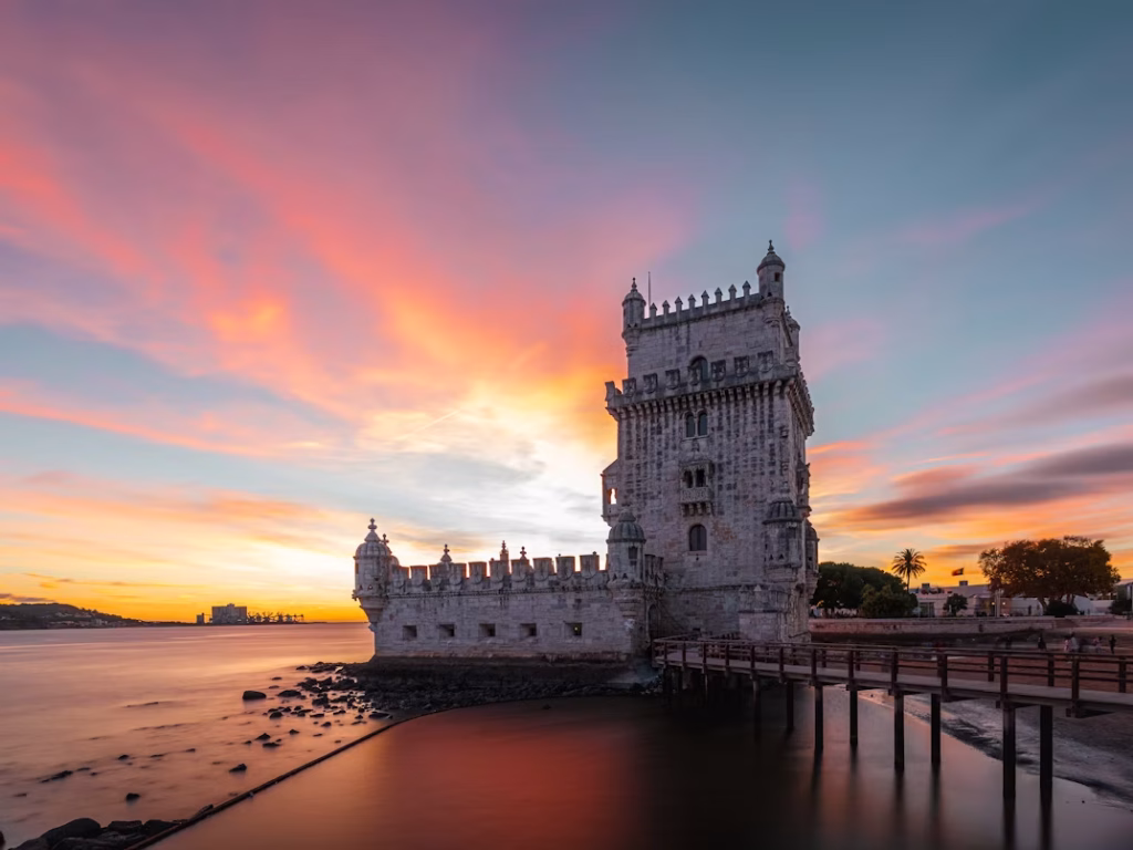 Belem Tower at sunset in Lisbon